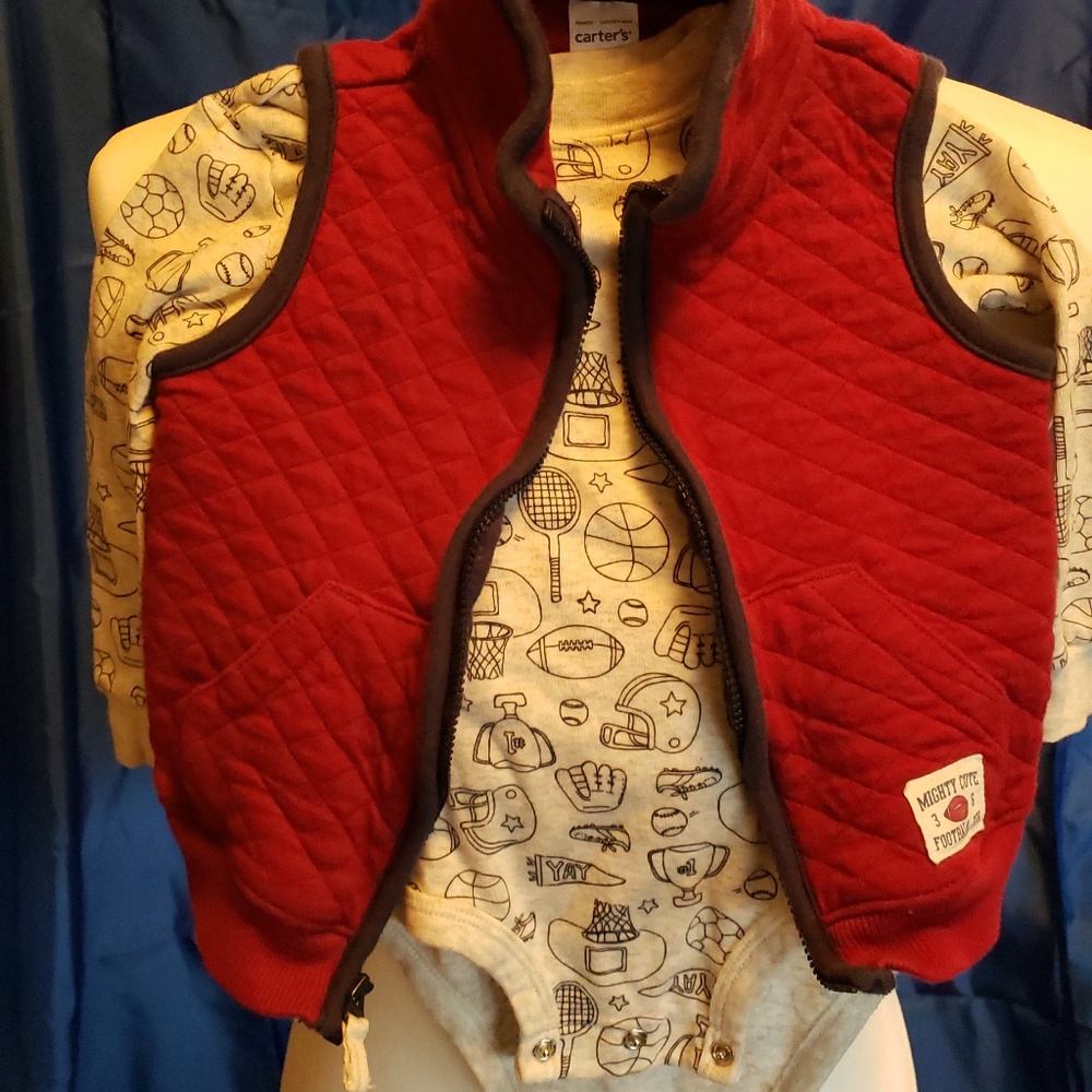 Carter's Boys Sports Shirt + Burgundy Vest Set 18m